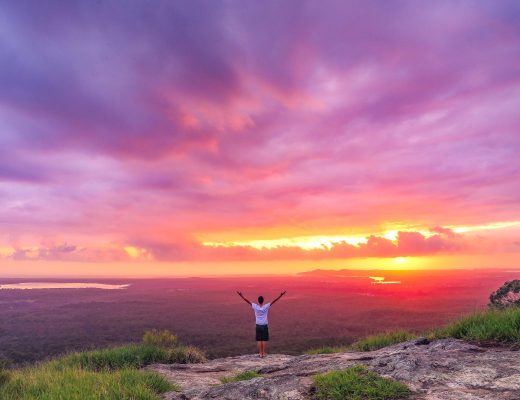 Sunrise salute from the top of Mt Tinbeerwah. (Photo: Clinton Blair)